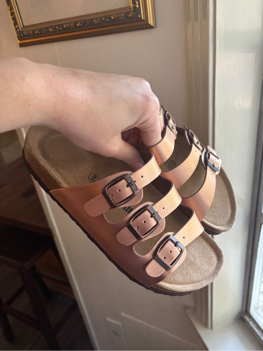 Cushionaire rose gold triple strap sandal 9